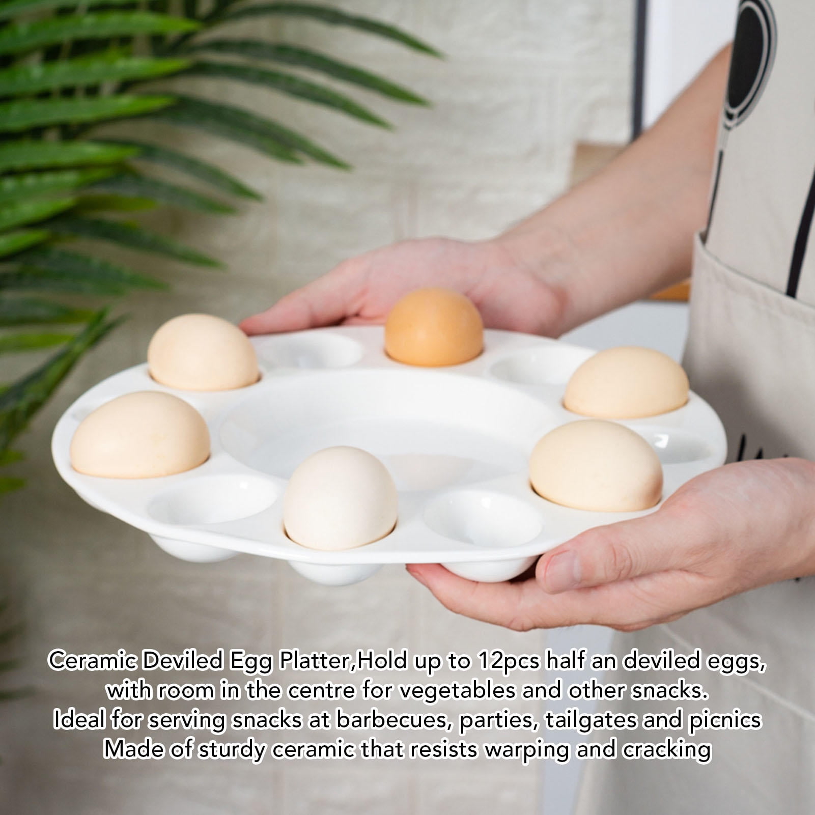 YAHHU 12‑Piece Ceramic Deviled Egg Platter – Heat‑Resistant, Dishwasher Safe Tray for BBQs, Parties & Fridge Display