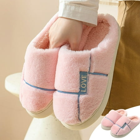 

Thickened Cotton Slippers For Women Cute Home Couple Indoor Warm Cotton Slippers Fall And Winter Comfortable Half-Heeled Men s Slippers