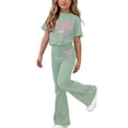 thumbnail image 2 of Piuwrlz Girls Two Piece Sets 7-8 Kids Outfit Set Crew Neck Sweat T-Shirts and Pants Green Size 7-8Years, 2 of 7