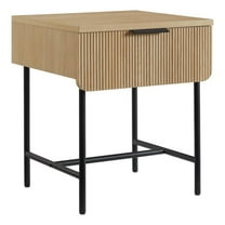 Pemberly Row 18.5" Reeded 1-Drawer Wood Side Table - Coastal Oak / Black