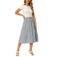 thumbnail image 2 of INSPIRE CHIC Women's Gingham Skirt Summer Casual Drawstring Waist Tiered Plaid A-Line Midi Skirts Black S, 2 of 6