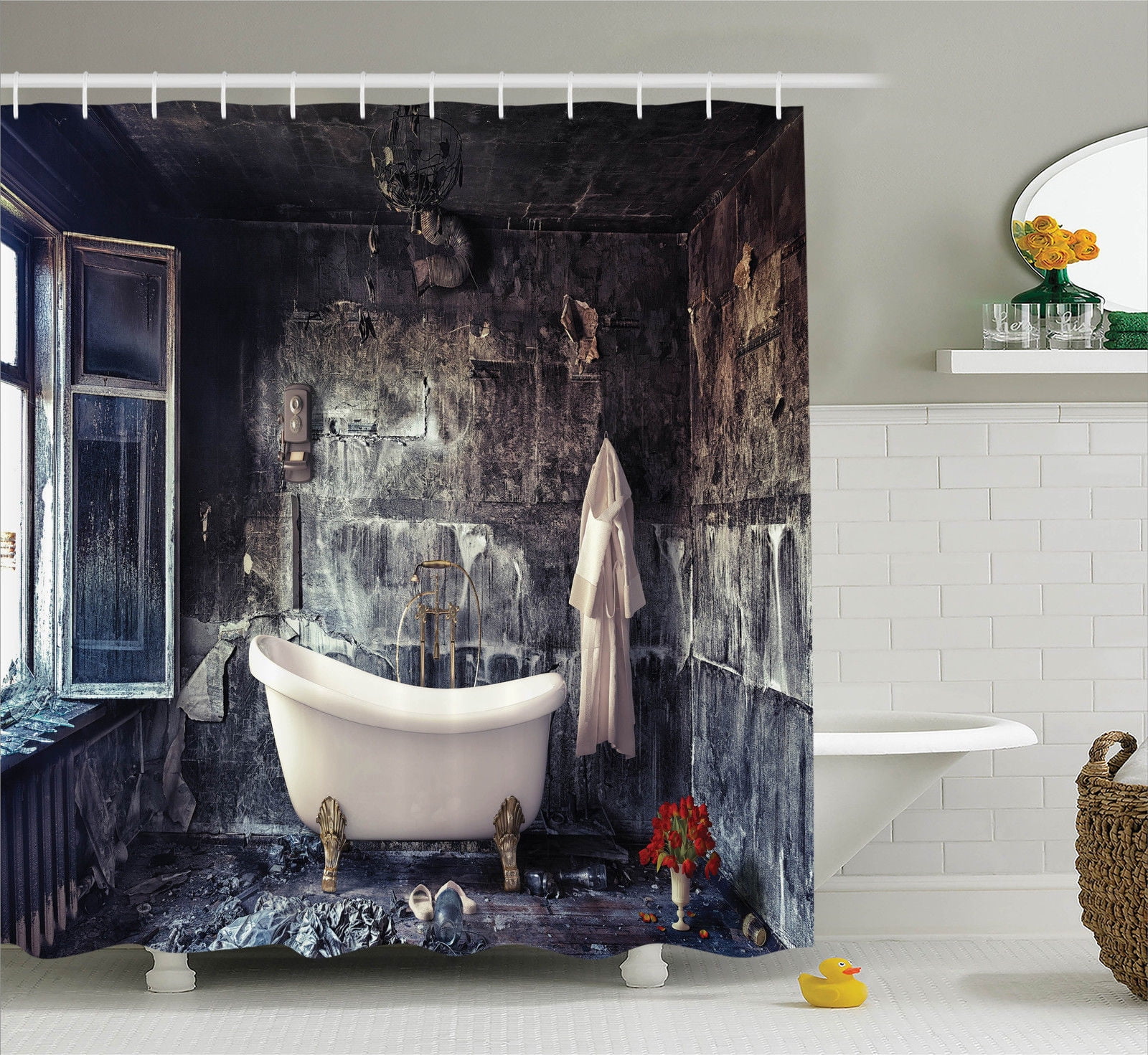 Retro Gothic Fantasy Arch Shower Curtain Sets For Bathroom Decor w/ Free Hooks 