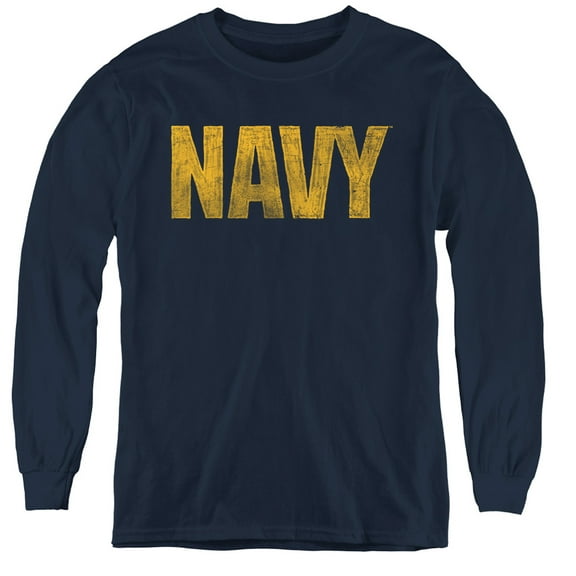 Navy - Logo - Youth Long Sleeve Shirt - Large