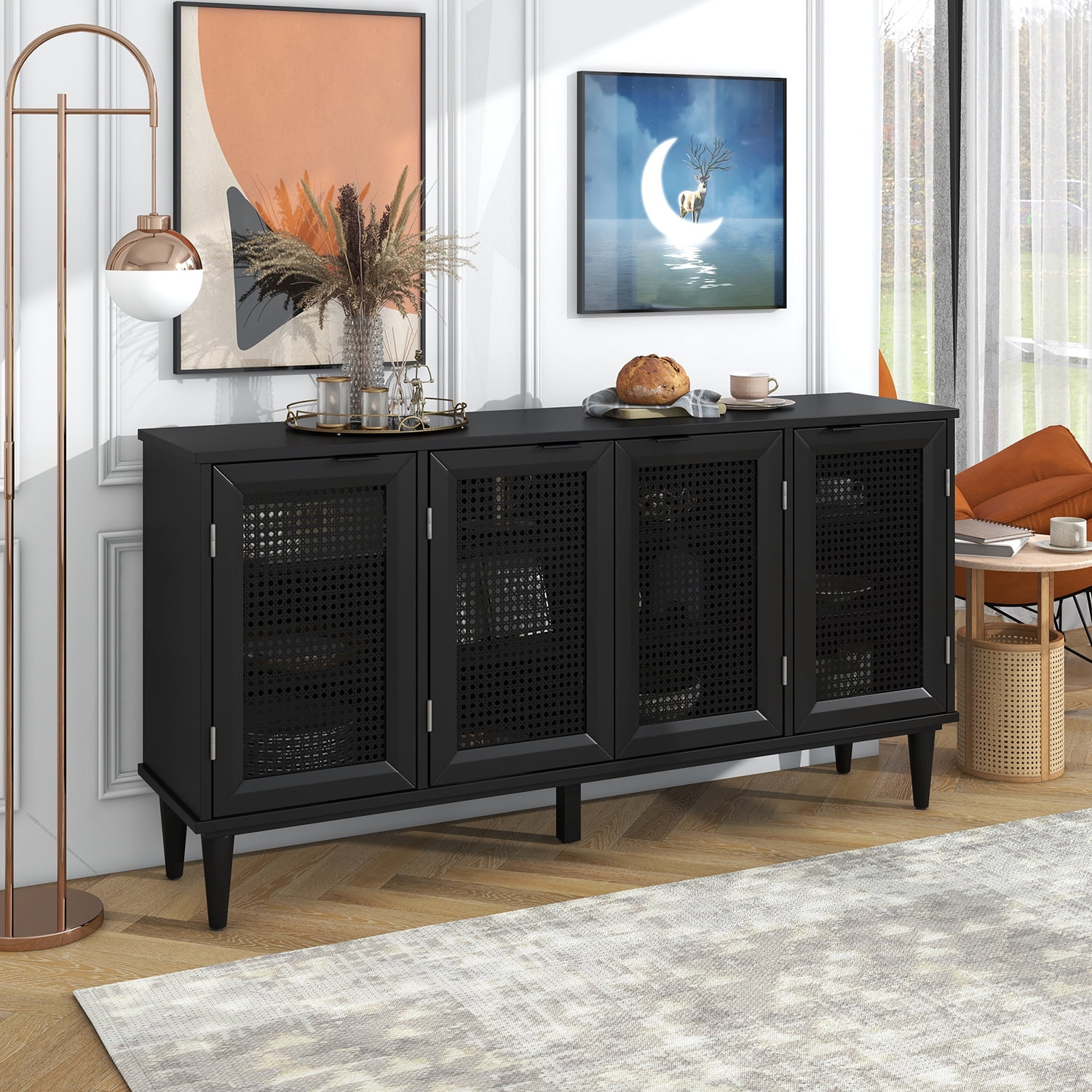 Kadyn Large Storage Space Sideboard, Floor Storage Cabinet for Living Room, Storage Sideboard Buffet Cabinet with Artificial Rattan Door, Black Kadyn Large Storage Space Sideboard, Floor Storage Cabinet for Living Room, Storage Sideboard Buffet Cabinet with Artificial Rattan Door, Black