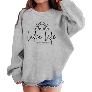 PMVFHDE Mode Fille Sweat à Capuche & Chandails en Molleton Mode Décontractée Col Rond Sans Tête Manches Longues Imprimé Chandail à Capuchon Gris, 3-4 Ans