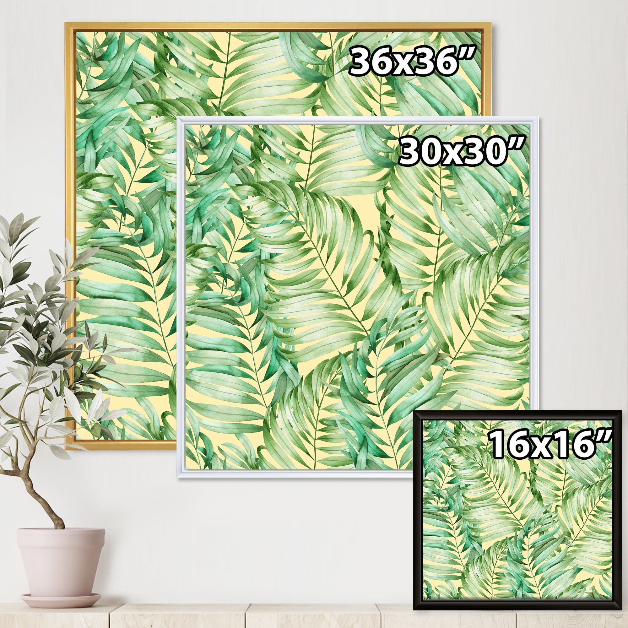 Designart 'Tropical Green Leaves of Monstera' Tropical Framed Canvas Wall Art Print