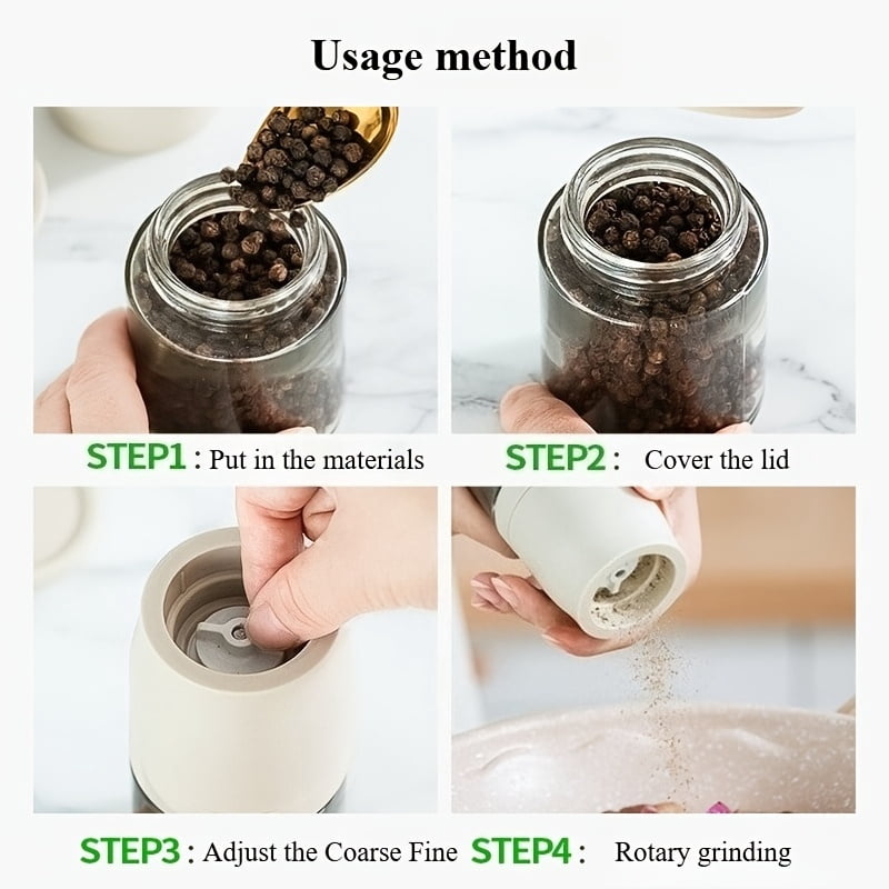 Portable Hand Grinder for Sea Salt, Pepper, and Other Spices | Adjustable Grinding Fineness, Material, Ideal for Home Kitchen and Outdoor Use