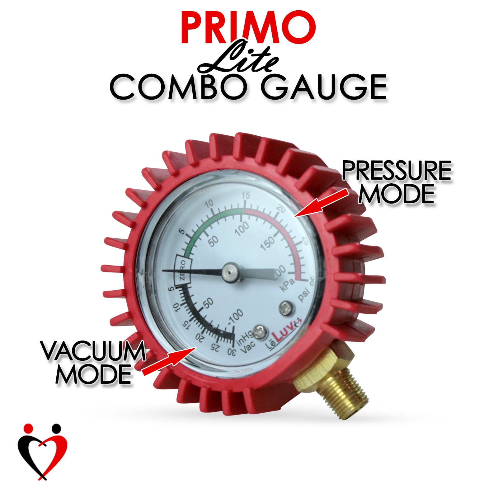 LeLuv® Primo Lite Dual-Action Vacuum/Pressure Pump Handle w/ Red Grips + Protected Pressure Gauge