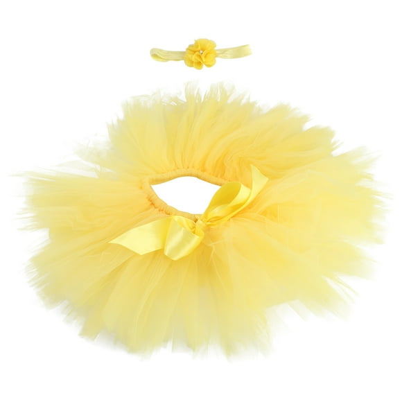 Disfraz de bebé amarillo para fotografía, falda de malla, falda tutú infantil, ropa para recién nacidos, vestido de tul con lazo, ropa de bebé con diadema floral, accesorio fotográfico para bebé