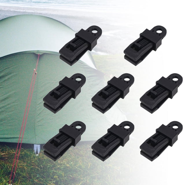 8 clips para lona, clips fijos para lona, cierres ajustables y versátiles, hebillas para carpas al aire libre para actividades al aire libre, picnic Negro