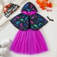 thumbnail image 2 of CONFREE Halloween Clothes Set for Toddler Girl Short Sleeve Cute Bat Print Mesh Tulle Dress With Cape 2Pcs Hallowmas Outfit Set Fall Clothing Set, 2 of 8
