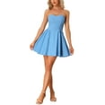 thumbnail image 1 of Vestido de mujer Inspire Chic con escote corazón, sin tirantes, con cremallera, mini y de corte acampanado, color azul denim, talla M, 1 of 6