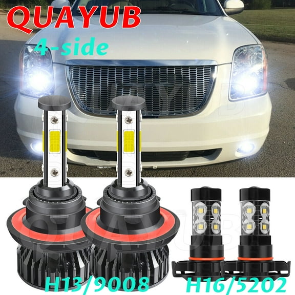 For GMC Yukon Denail 2007-2013 Combo 9012 LED Headlight   5202 Fog Light White Bulbs