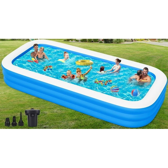 Large Family Inflatable Swimming Pool 165" X 76" X 22" with Electric Pump - Oversized Thickened Pool for Kids Adults