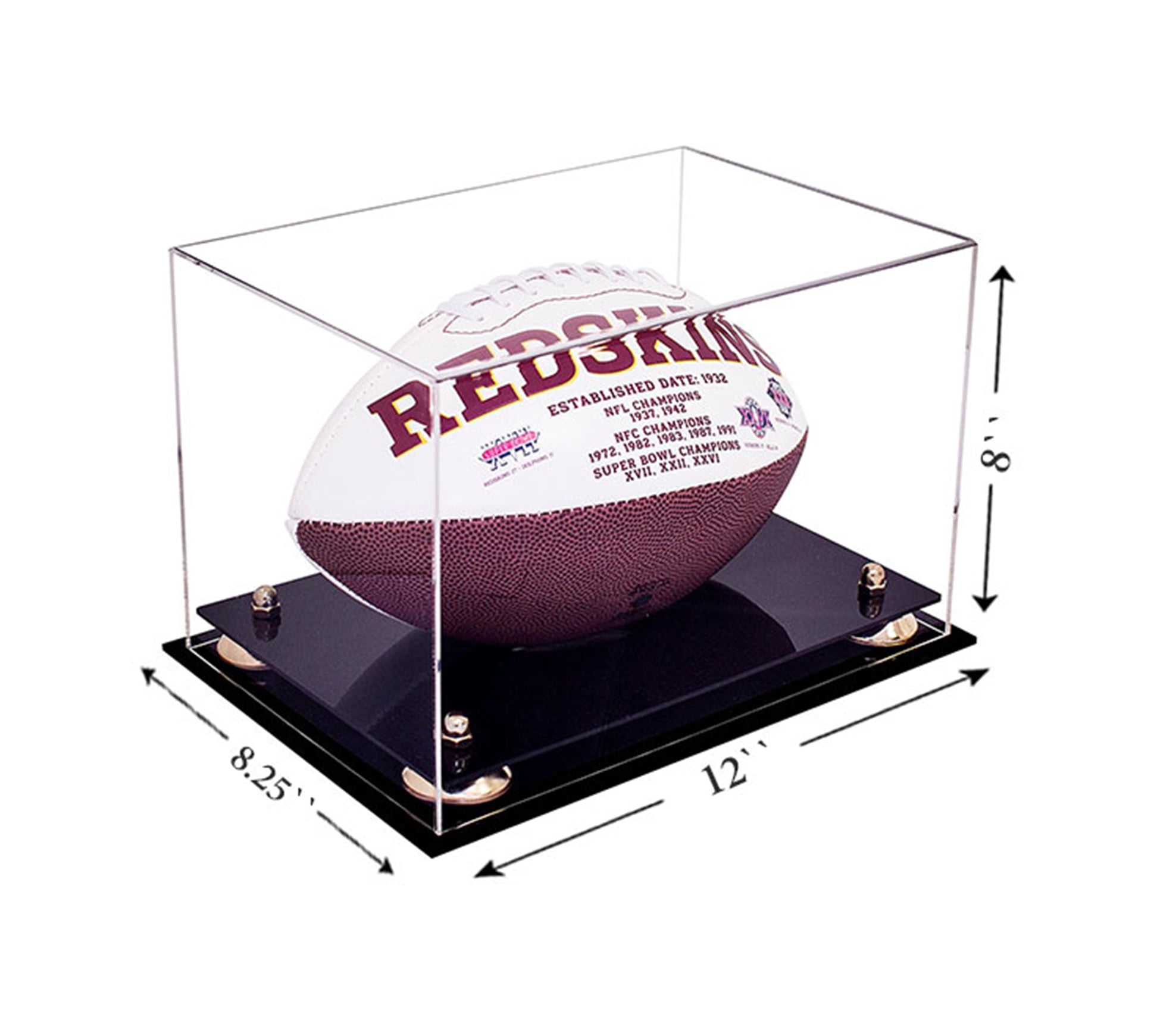 Acrylic Football Display Case With Mirror Back & Gold Riser - Wall Mount Or Countertop Showcase