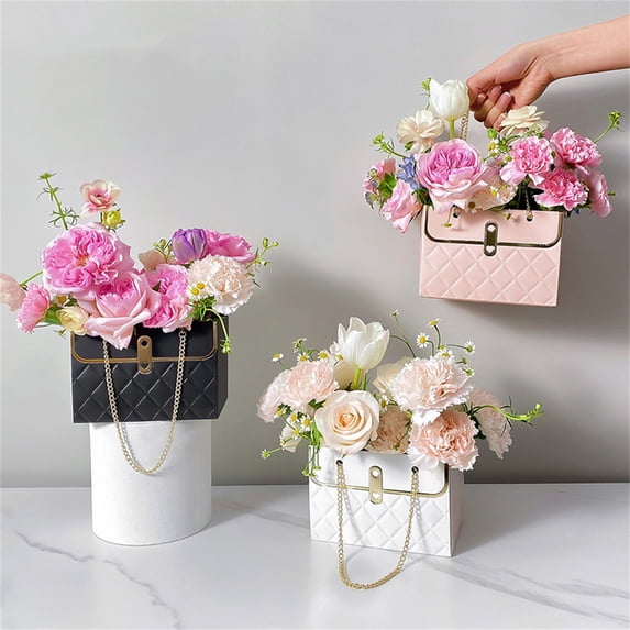 harmtty 4Pcs Flower Tote Bag Portable Foldable Long Lasting Universal Present Packing Flower Box Household Supplies ,White