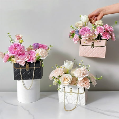 

4Pcs Flower Tote Bag Portable Foldable Long Lasting Universal Present Packing Flower Box Household Supplies Pink Cardbo
