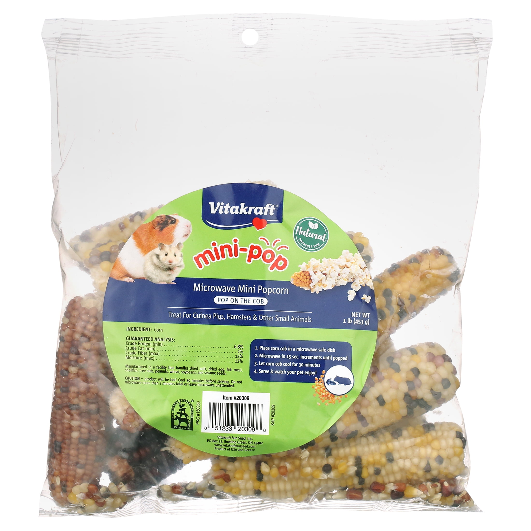Vitakraft Mini Pops Treat for Small Animals - 100% Real Corn Cob - Supports Healthy Teeth - 1 lb