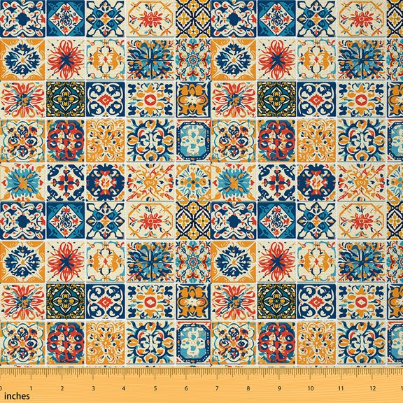 Castle Fairy Bohemian Mandala Fabric by the Yard 1 Yard,Exotic Style Home Decor Fabric by the Yard,Hippie Flower Room Decor Fabric by the Yard,Ultra Soft Abstract Home Decor
