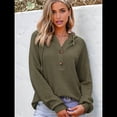thumbnail image 4 of Sudadera con Capucha para Mujer, de Punto Gofre, Larga, Cordón Ajustable, Botones, Cuello en V, Informal, con Capucha Verde L, 4 of 8