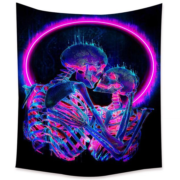 Muyoka Tapiz de calavera, tapiz psicodélico fluorescente para colgar en la pared, manta decorativa Bohemia de Mandala para pared Muyoka Hogar