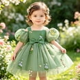 thumbnail image 4 of FYDUU Baby Girl Clothes Toddler Girls Tulle Princess Dresses Puff Sleeve Floral Embroidered Birthday Party Gown Flower Girl Dresses 12-18 Months, 4 of 6