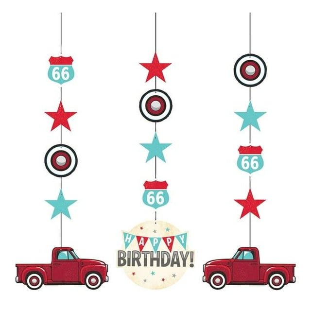 Creative Converting 345980 32 in. Vintage Truck Hanging Cutouts, Red - 36 Count