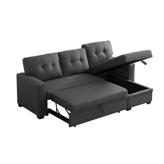 Devion Furniture Polyester Reversible Sleeper Sectional Sofa, Dark Gray