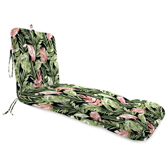 Jordan Manufacturing 74" x 22" Zealand Midnight Green Leaves Rectangular Outdoor Chaise Lounge Cushion with Ties and Hanger Loop