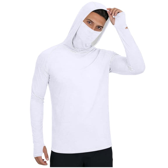 hotojiny Men's Hooded Sun Shirts with Mask Fishing Long Sleeve Shirts for Big and Tall Rash Guards Cooling Hoodies Hiking Shirts