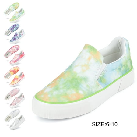 Slip-on Sneakers for Women Green Canvas Flat Shoes Casual Shoes Size 6.5