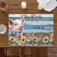 thumbnail image 3 of Pastoral Sunflower Farm Pig Placemats Set of 6,Wipeable Washable Table Mats for Dining Tables, Rustic Farmhouse Wood Board Place Mats for Kitchen Event Party Tabletop Decor, 3 of 9