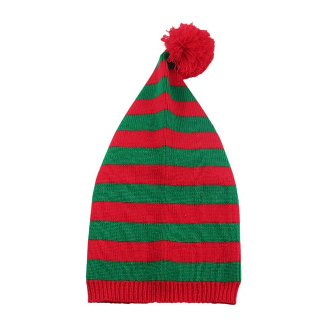 Gorro de punto navideño, gorro portátil, manualidades con pompones, gorro de crochet cálido para Rojo Verde