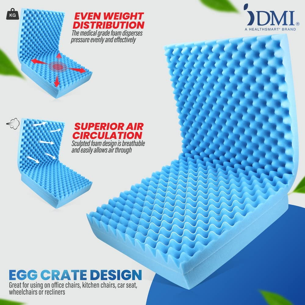  DMI Egg Crate Sculpted Foam Chair Cushion, Seat Cushion for  Car, Office Chair or Wheelchair Cushion to Relieve Back, Tail Bone Pain,  Sciatica, 18x16x4, Without Back : Everything Else