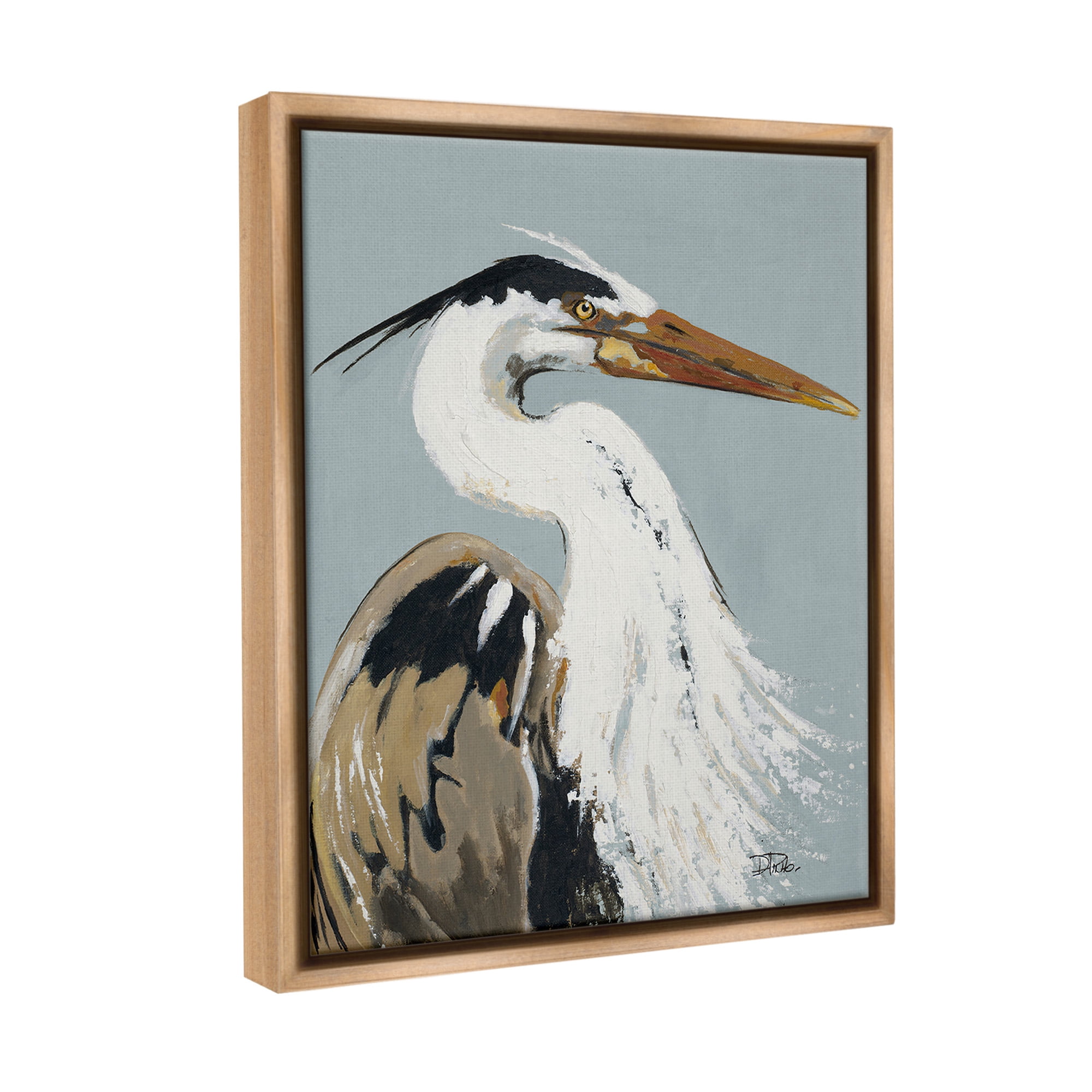 Stupell Industries Heron Looking Right Animals & Insects Painting Brown Floater Framed Canvas Art Print Wall Art, 17 x 21