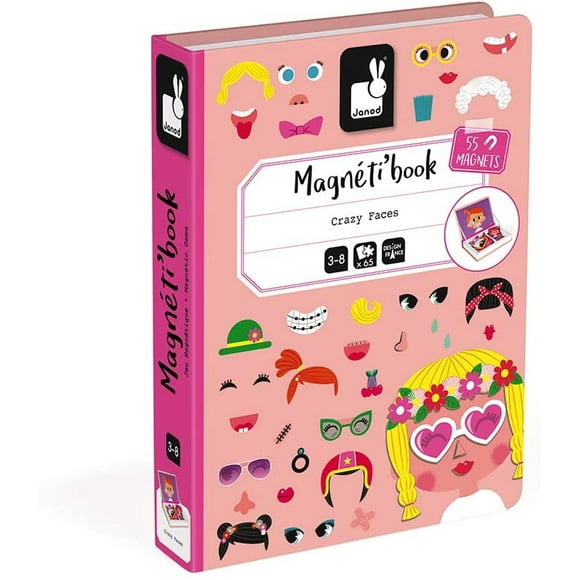 Janod MagnetiBook 66 pc Magnetic Girl Crazy Face Dress Up Game for Imagination Play - Book Janod Janod