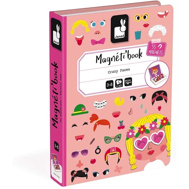 Janod MagnetiBook 66 pc Magnetic Girl Crazy Face Dress Up Game for Imagination Play - Book Janod Janod