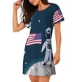 thumbnail image 2 of Xecao Astronaute avec Drapeau USA pour Femmes Chemise de Nuit Ample Manches Courtes Décontractée Imprimée, 2 of 6