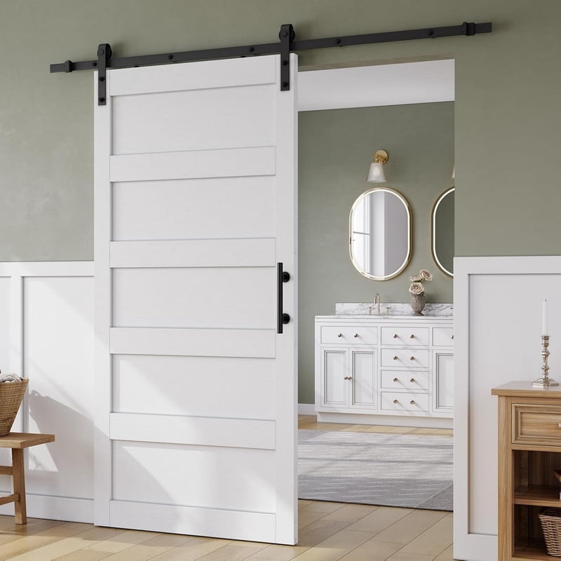 Easy4Home 40"x84" Sliding Barn Door in Waterproof PVC Coating with 7FT Track and Hardware Kit