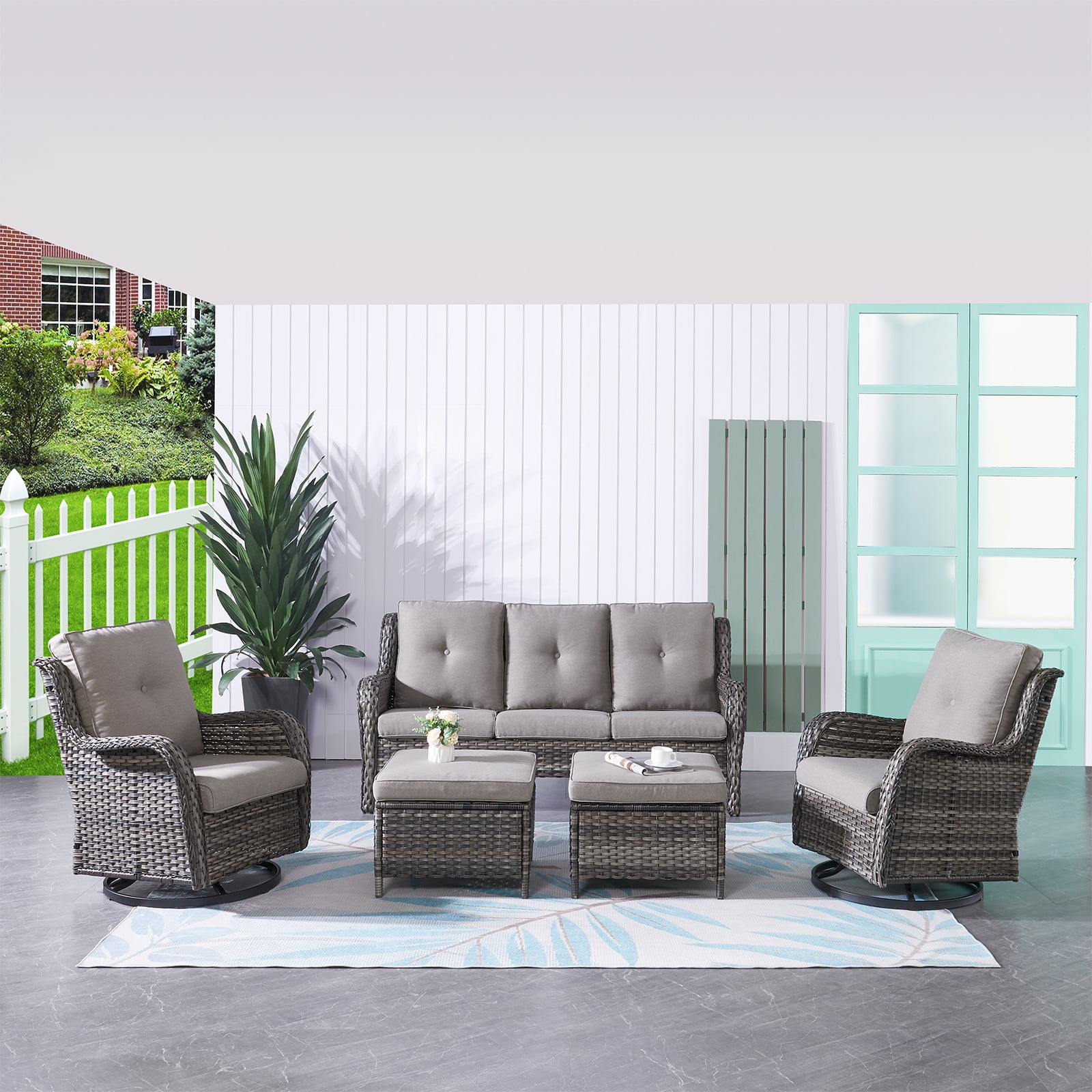 PARKWELL 5 Pieces Outdoor Furniture Patio Furniture Set Wicker Outdoor