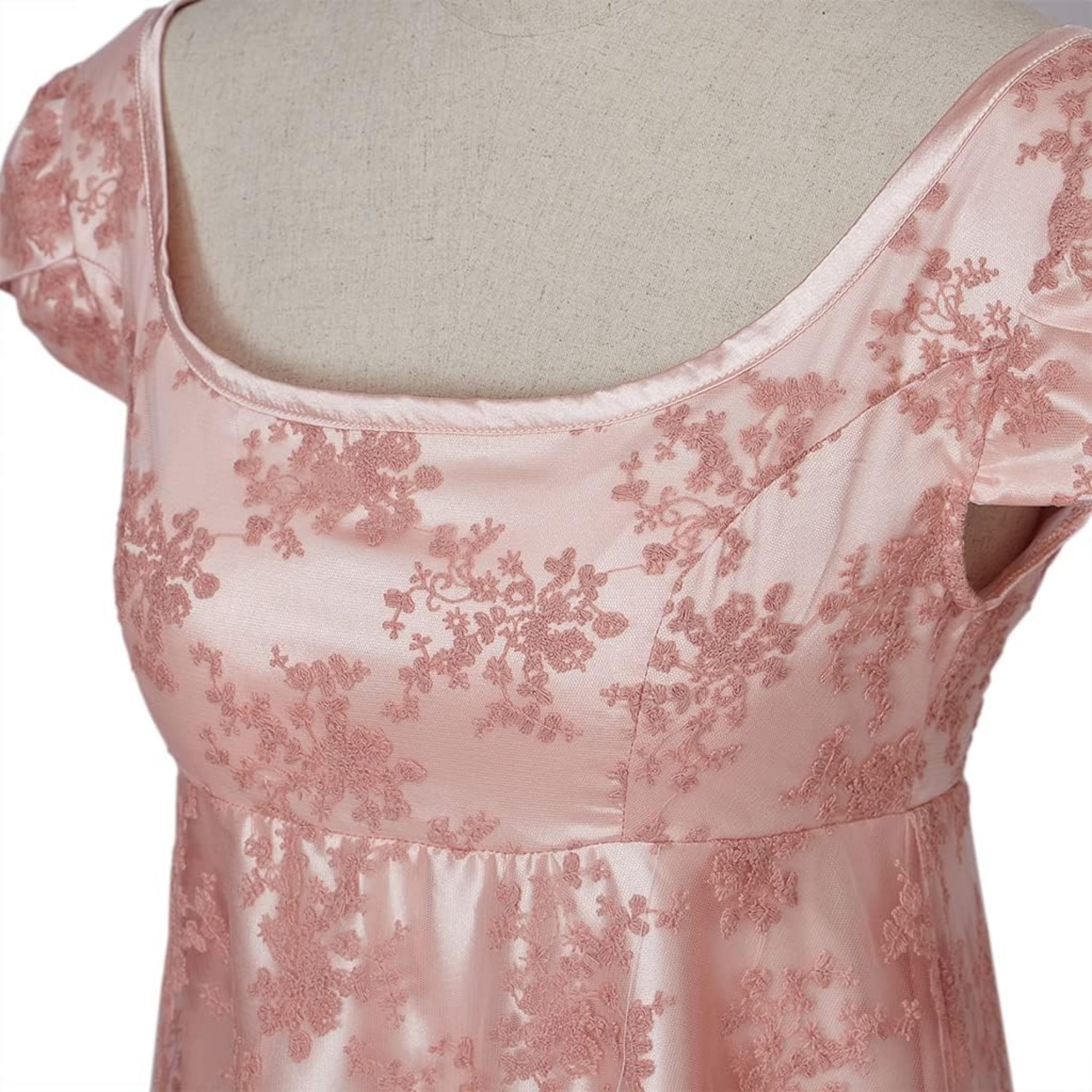 Edwina-Inspired Regency Era Gown - Elegant High-Waisted Lace Dress