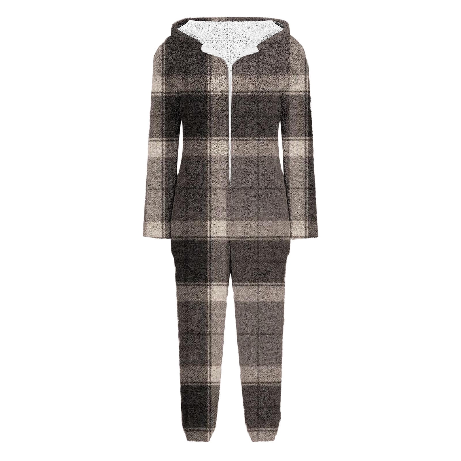 Women's Novelty One-Piece Pajamas New Women Print Long Sleeve Hooded Jumpsuit Pajamas Casual Winter Warm Romper Sleepwear Style B-33 Black L