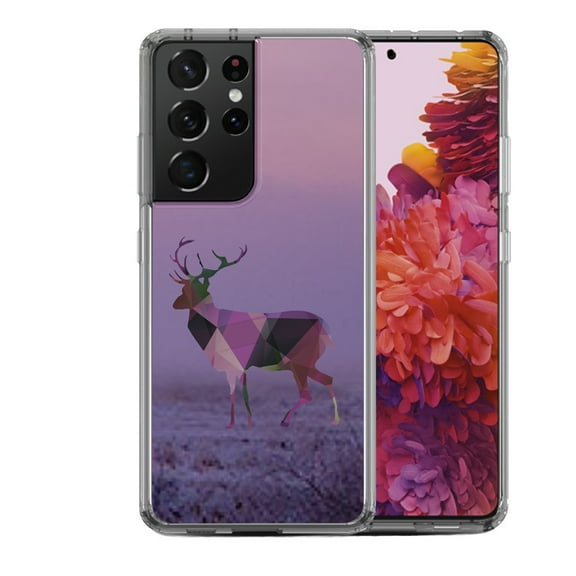 Shockproof Hybrid Bumper Phone Case for Samsung Galaxy S21 Ultra, by OneToughShield ® - Deer/Polygon