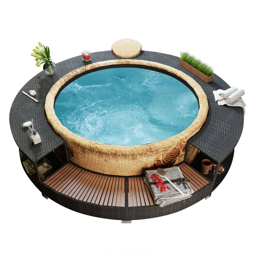 Vidaxl Spa Surround Poly Rattan Hot Tub Surround Relax Furniture Gray Black