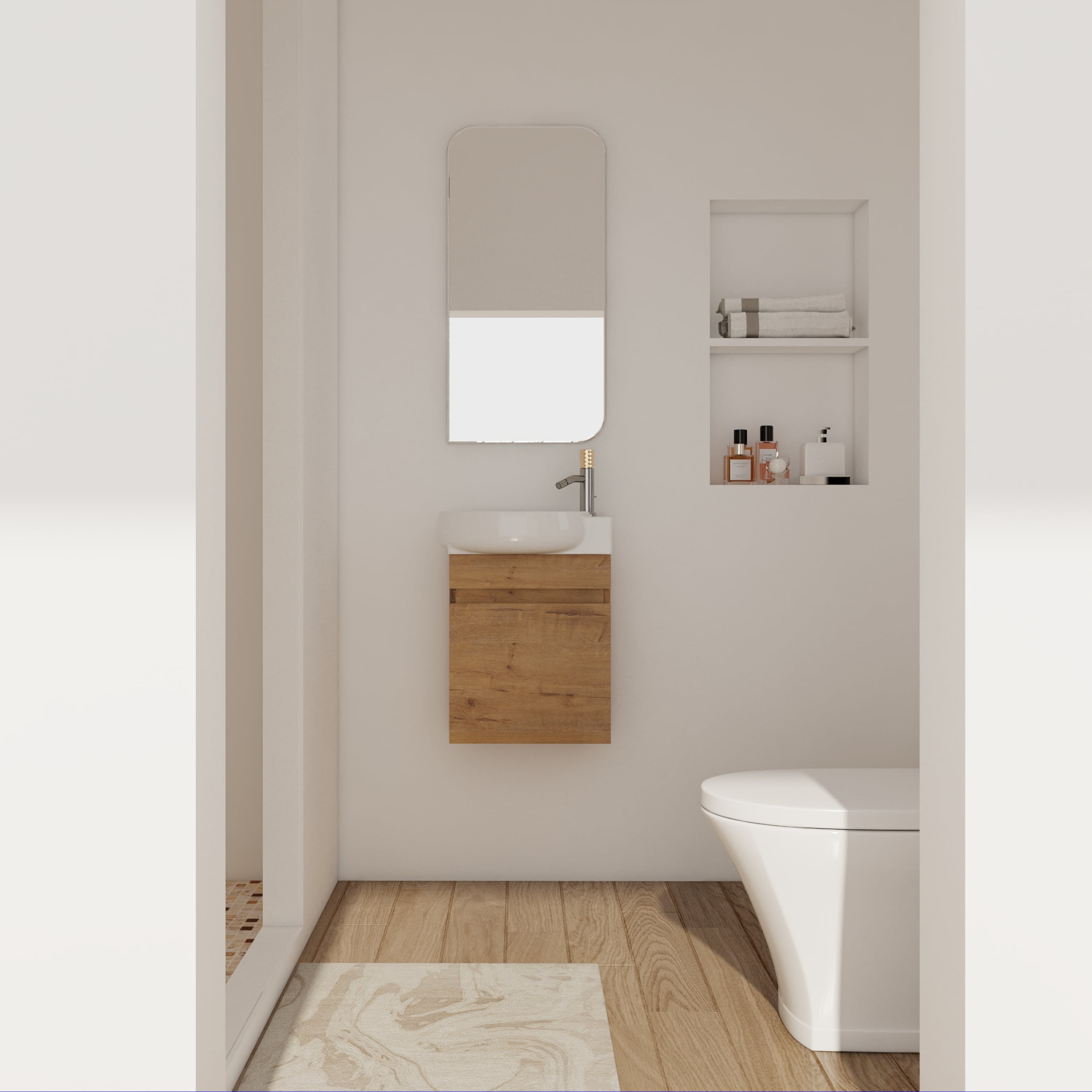 Soft Close Doors Bathroom Vanity With Sink,16 Inch For Small Bathroom