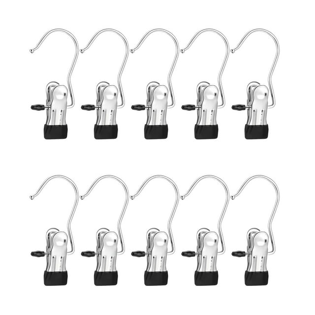 Sentmoon Stainless Steel Hook Clip With Hook Storage Clip, Clothes Drying Clip, Multifunctional Seamless Towel, Hat, Sock, Windproof Pants Clip, Heavy Duty Hanging Hooks