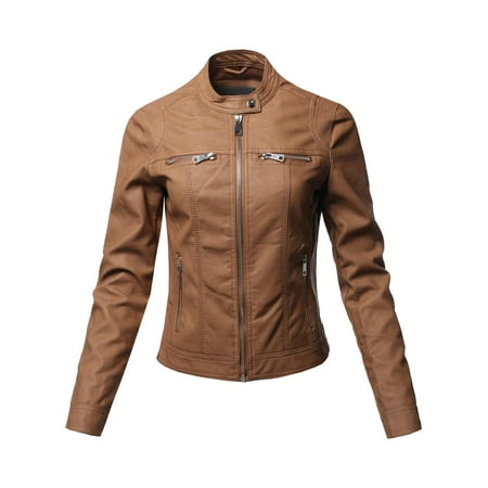 - FashionOutfit Women's Causal Long Sleeves Faux Leather Biker Stlye Jacket