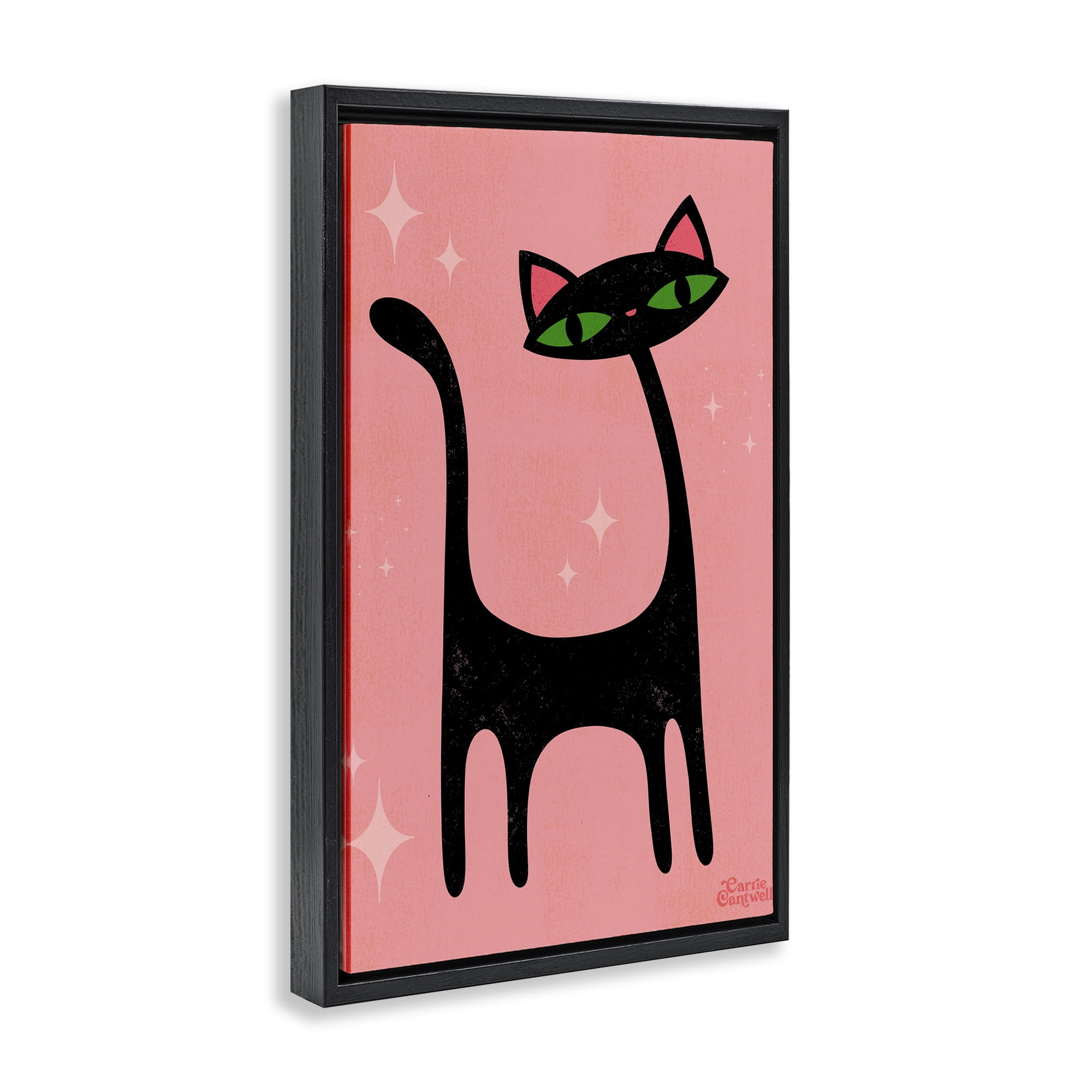 Stupell Industries Retro Black Cat Animals & Insects Painting Black Floater Framed Canvas Art Print Wall Art, 21 x 31