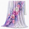 thumbnail image 2 of Purple Rose and Blush Flower Watercolor Bouquet, Soft Botanical Floral Art for Flower Lovers, Birthday Gift, Soft Flannel Blanket for Bedroom, Floral Home Decor, 2 of 9