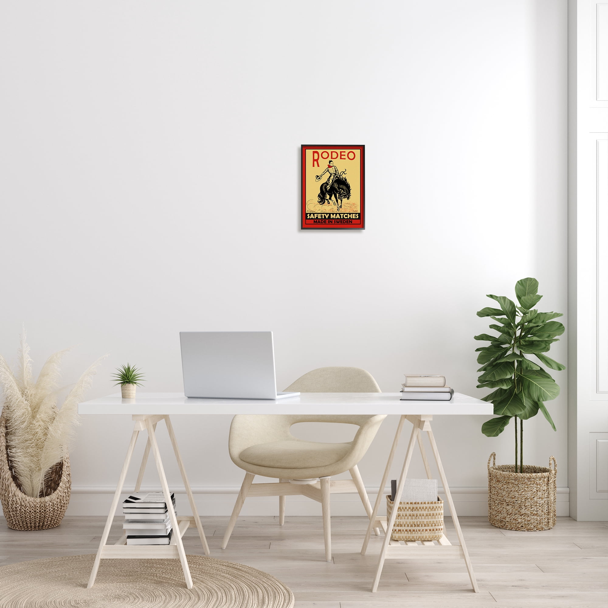 Stupell Industries Rodeo Safety Matches Cowboy Bucking Bronco Red Yellow Graphic Art Black Framed Art Print Wall Art, 11x14, by Mark Rogan